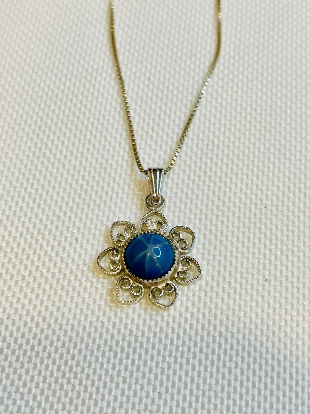 12k GOLD PLATED 925 SILVER Star STAR BLUE FILIGREE PENDANT